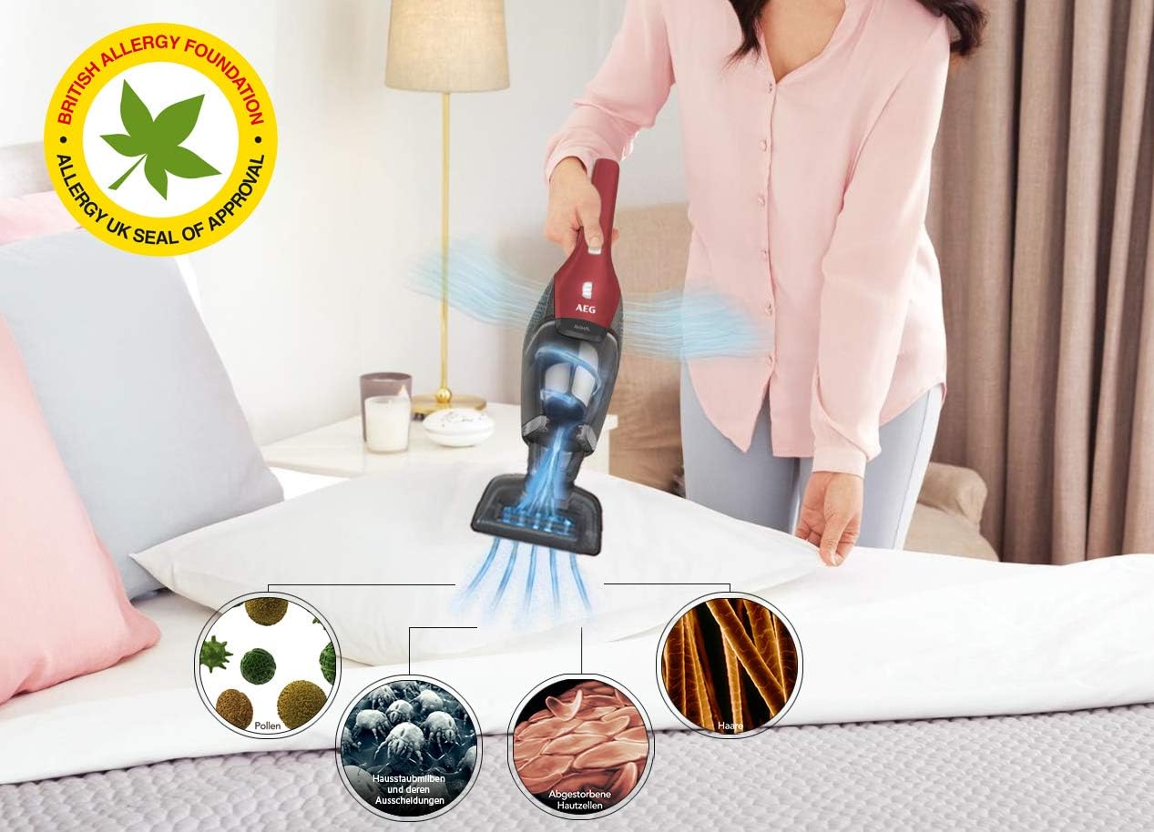 AEG Ergorapido CX7-2-45AN 2in1 Akku-Staubsauger / beutellos / Tierhaardüse / bis zu 45 Min. Laufzeit / freistehend / 180° Drehgelenk / Bürstenreinigungsfunktion / LED-Licht / rot / Exklusiv bei Amazon