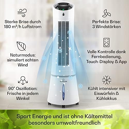 Klarstein 4-in-1: Smart Luftkühler, Ventilator, Luftbefeuchter & Ionisation I 6 L Wassertank, Oszillation, 30 W, 210 m³/h, Timer I Klimagerät ohne Abluftschlauch, Mobiles Klimagerät, Schwarz-Rosegold