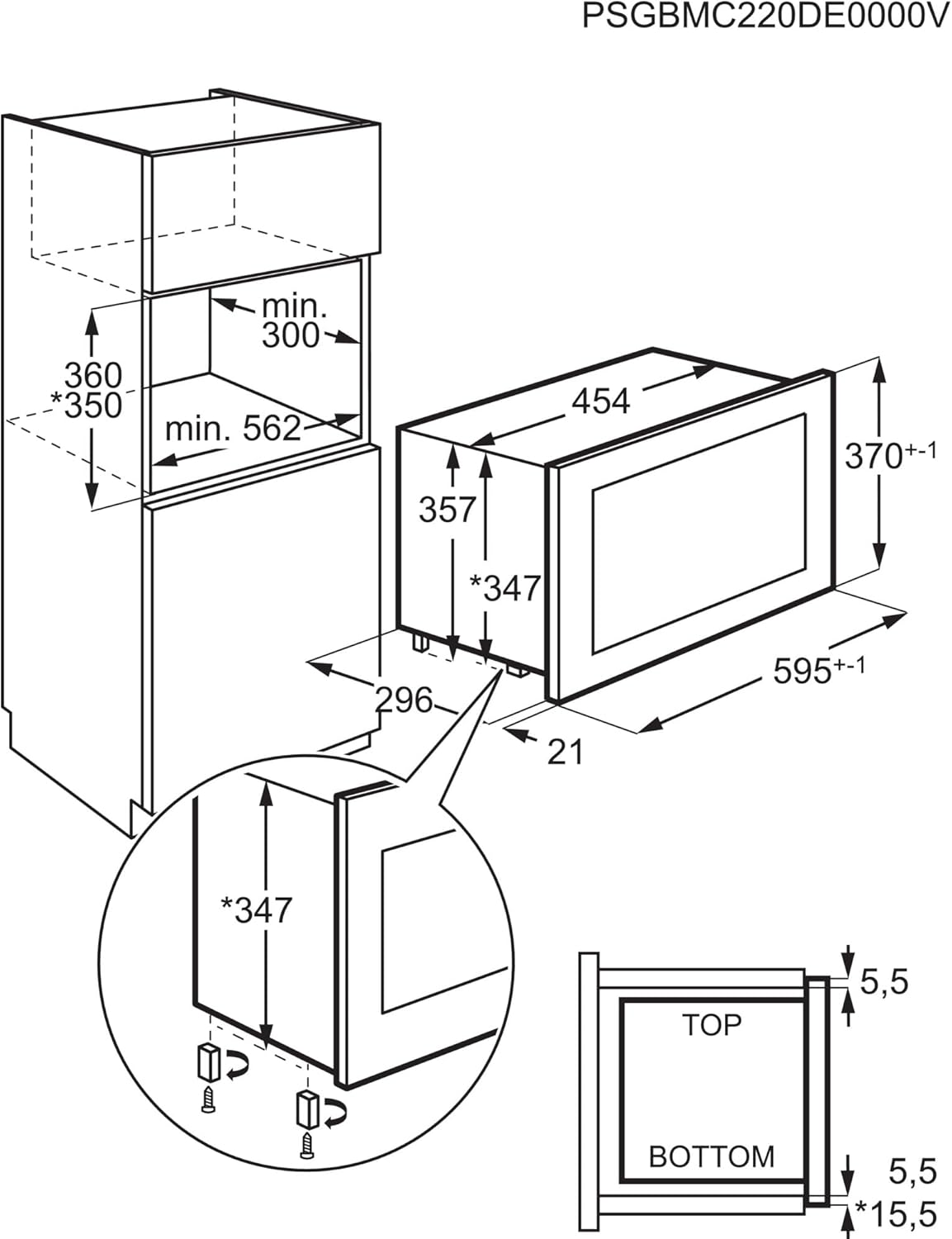 AEG Einbau-Mikrowelle Serie 6000 mit Steam Set - 60 cm - 17 L Garraum - Touch-Bedienung - Display mit Uhr - Auftau-Funktion - Drehteller Ø 272 mm - Schwarz - TB6SM171DB