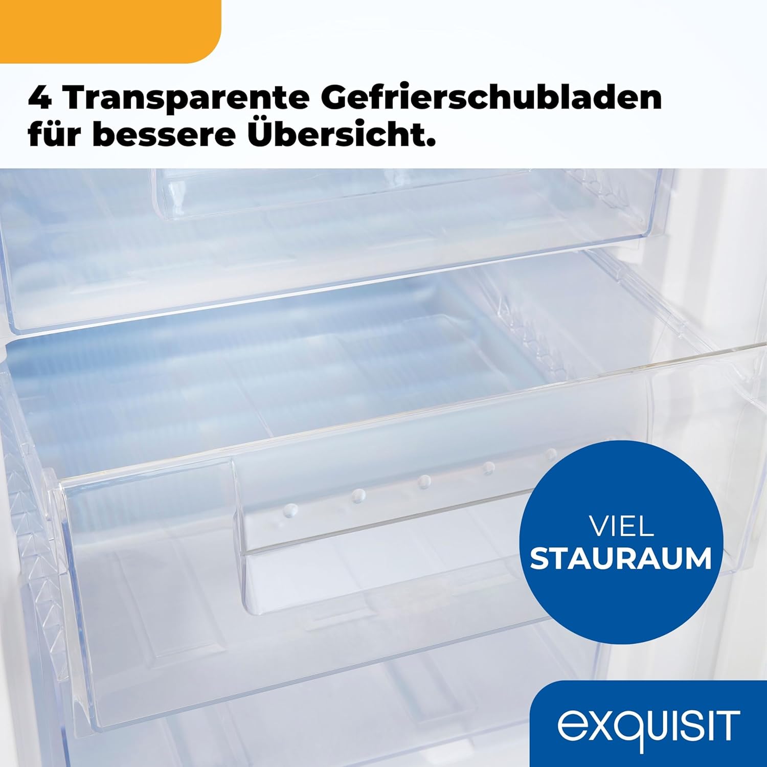 Exquisit Gefrierschrank, Tiefkühlschrank mit 4 Schubladen, 4-Sterne-Gefrieren, 91 Liter, Gefrierschrank klein, GS512-040E weiss