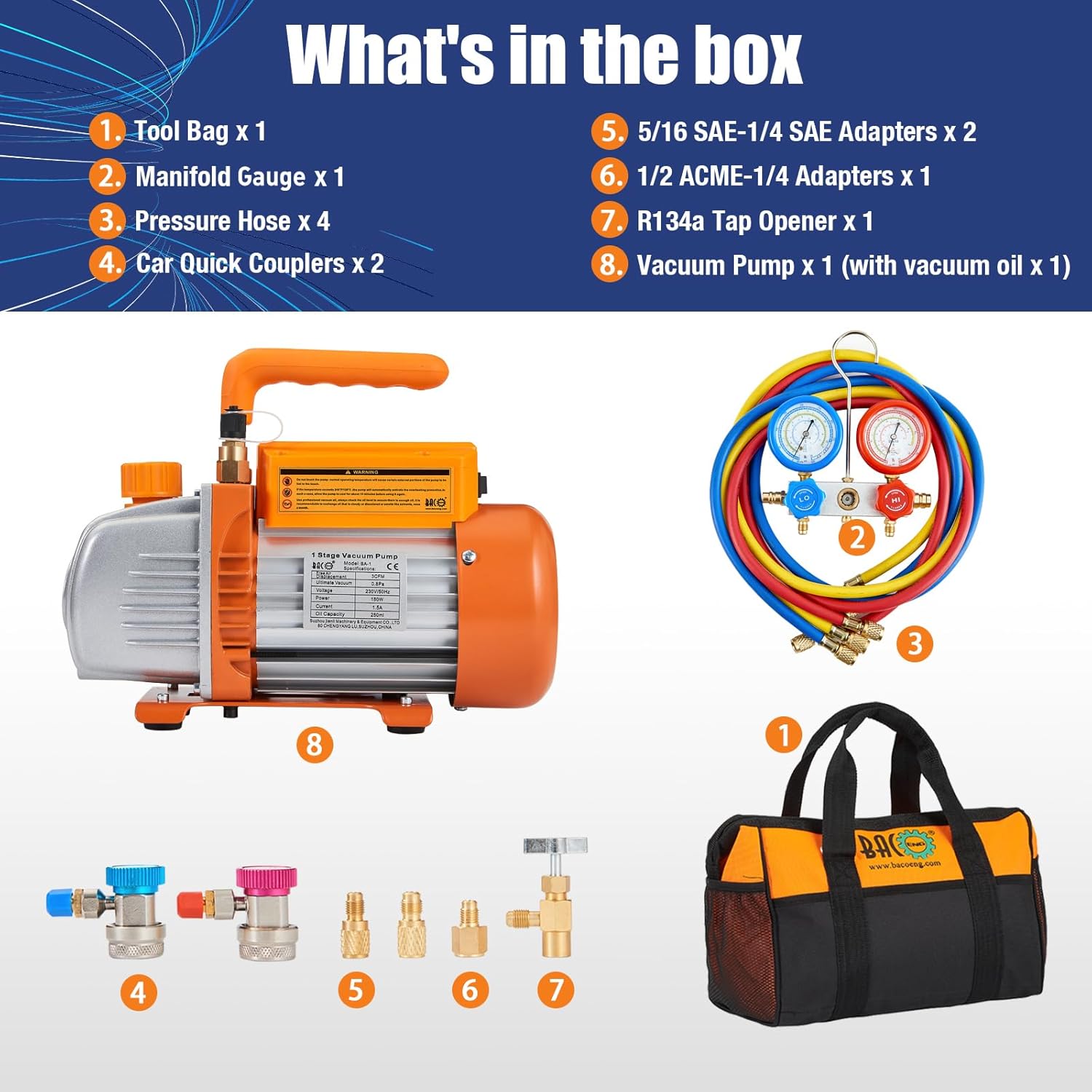 BACOENG Vakuumpumpe klimaanlage Set für HVAC/Auto AC Kältemittelaufladung, Klimaanlage Auto Befüllen Set Ideal für R134A R410A R407C R32