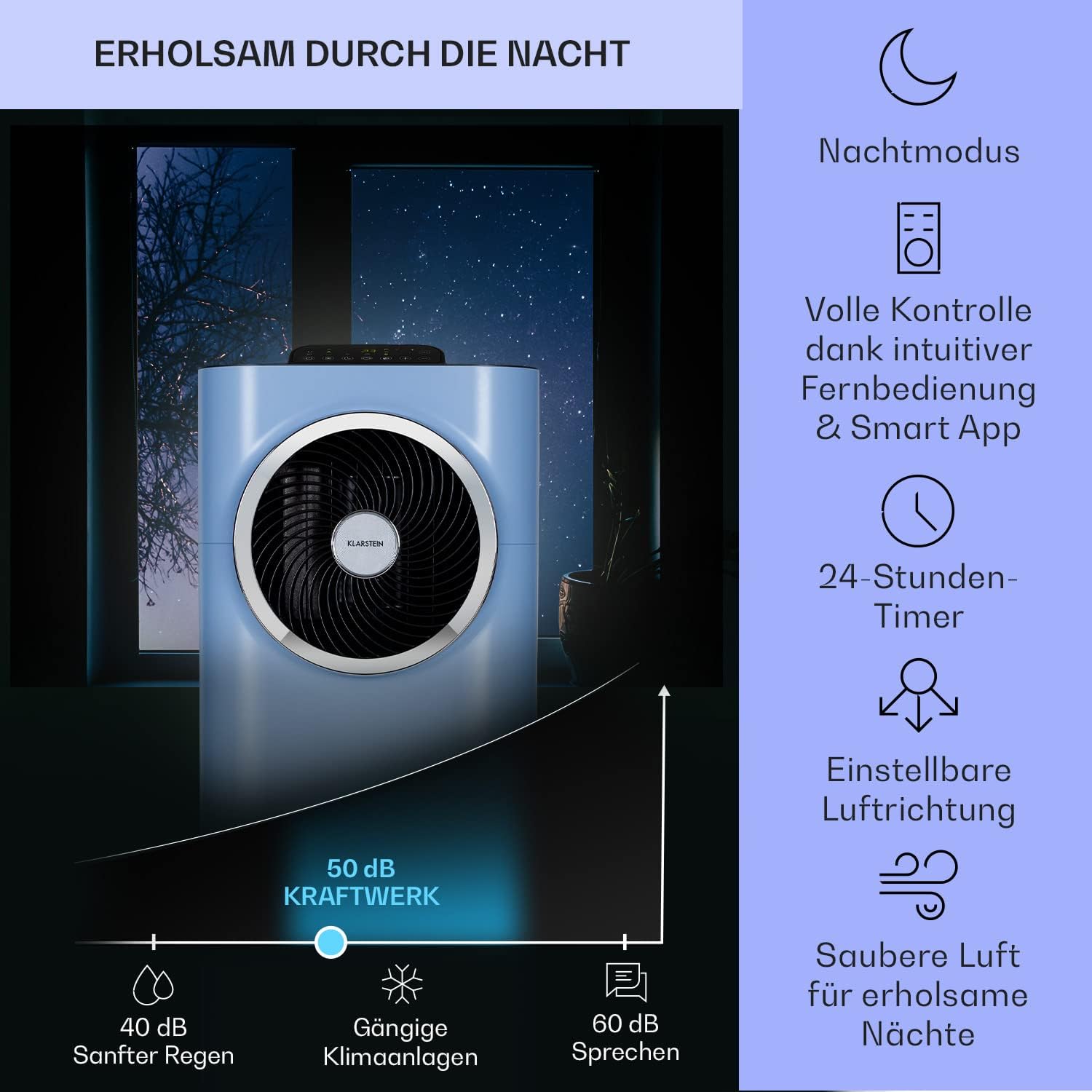 Klarstein Mobile Klimaanlage mit Abluftschlauch, 5-in-1 Klimagerät, Ventilator, Luftentfeuchter, Luftreiniger & Nachtmodus, App-Steuerung, Kleine & Portable für Wohnung & Büro, 12000 BTU