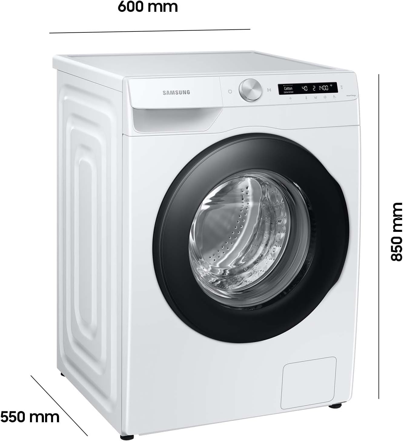 Samsung WW90T504AAWCS2 Waschmaschine, 9 kg, 1.400 U/min, Extra energiesparend, EEK: A (-10 %), AI Ecobubble, AI Control, SmartThings App und AI Energy Mode, Hygiene-Dampfprogramm, Weiß