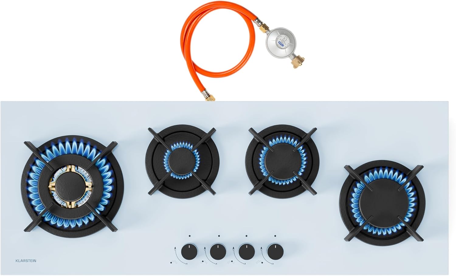 Klarstein Gasherd, Gaskochfeld 5 Flammen, Einbau-Gaskocher für Zuhause & Wohnmobil, Campingkocher mit Glasplatte, Gasherd für Propan- und Erdgas, Edelstahl Gas-Herdplatte Wok Brenner 10400 Watt