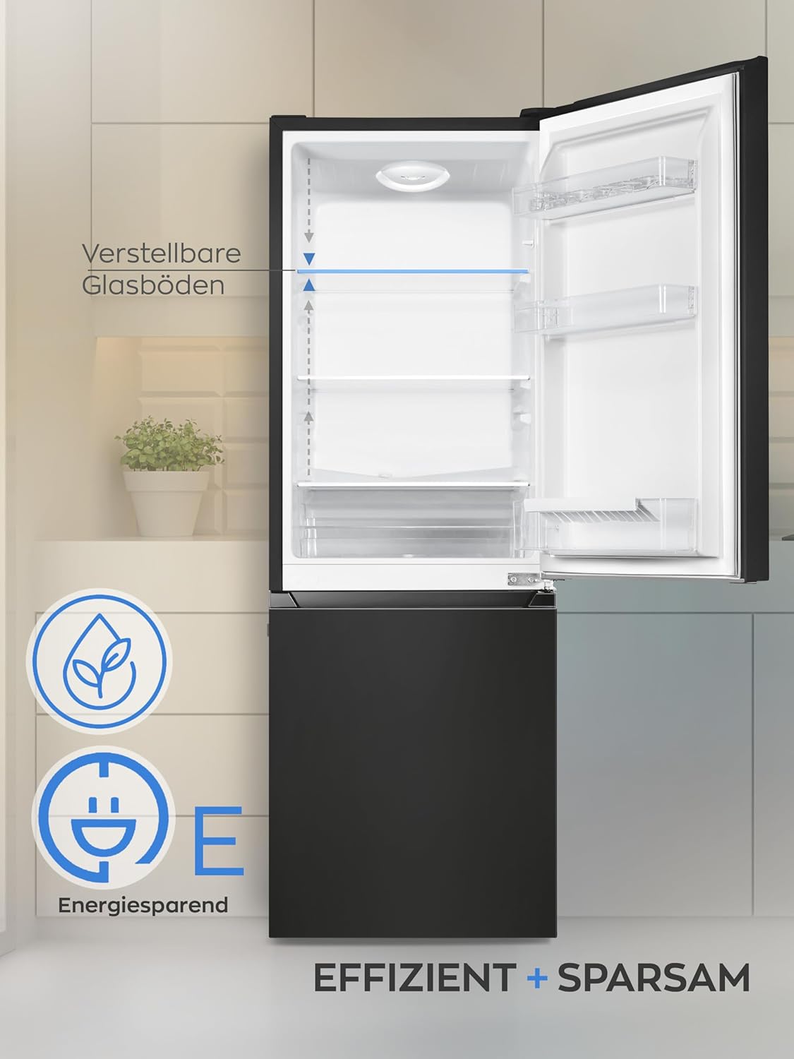 Heinrich´s Kühlgefrierkombination 175Liter, Kühlvolumen 122L, Gefrierfach 53L,LED Innenraumbeleuchtung, Kühlschrank Türanschlag wechselbar, leise 39dB,große Tiefkühlboxen, 7 Temperaturstufen, schwarz