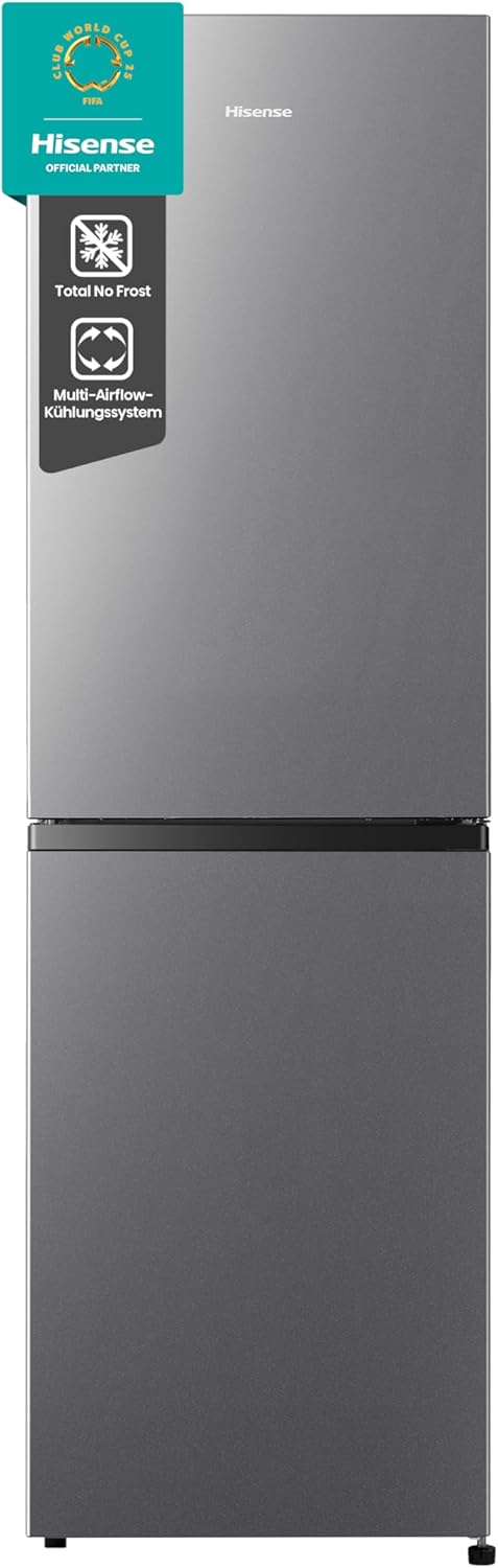 Hisense RB327N4AD2 Kühl-Gefrierkombination/ NoFrostPlus/ Multiflow 360°/ HolidayMode/ FreshZone/ 182,4 cm/ Kühlteil 171 l/ Gefrierteil 85 l/ 41 dB/ 287 kWh/ Jahr/ Edelstahl-Look