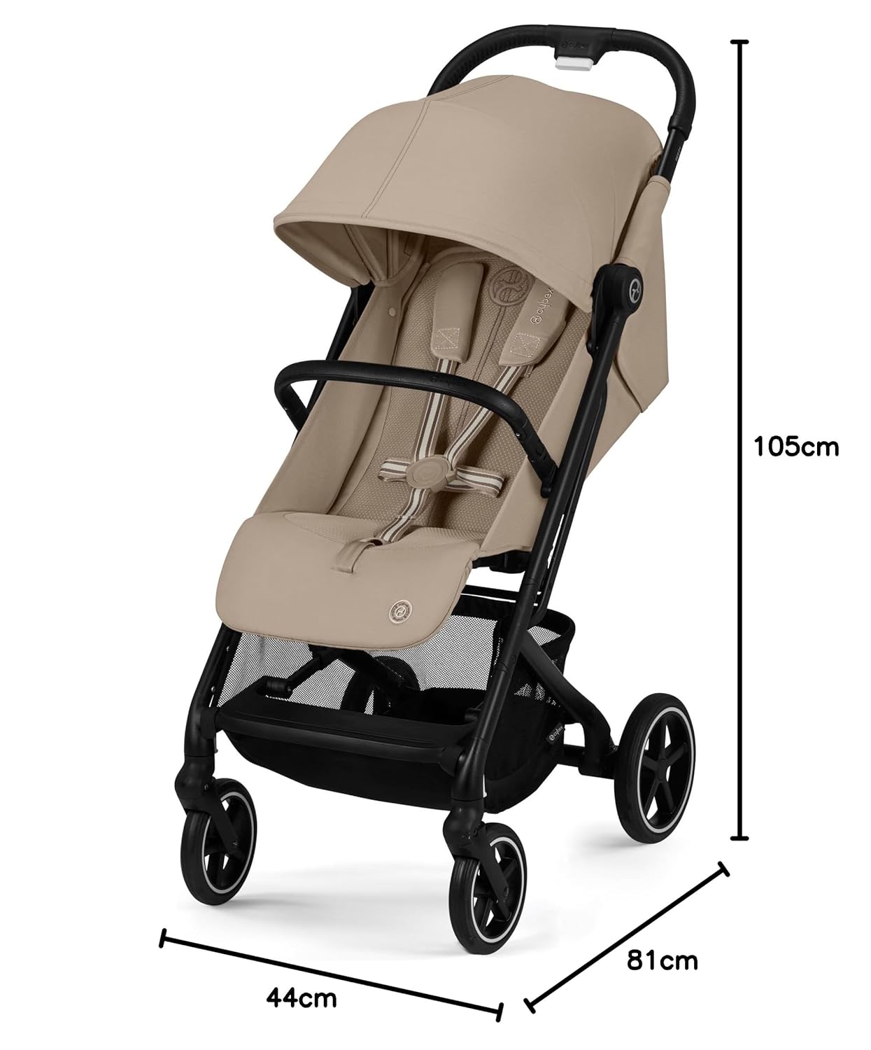 Cybex Gold Kinderwagen Beezy mit One-Pull Harness, Ab Geburt bis ca. 4 Jahre (max. 22 kg), Kompakt und ergonomisch, Magic Black (Schwarz mit schwarzem Rahmen)
