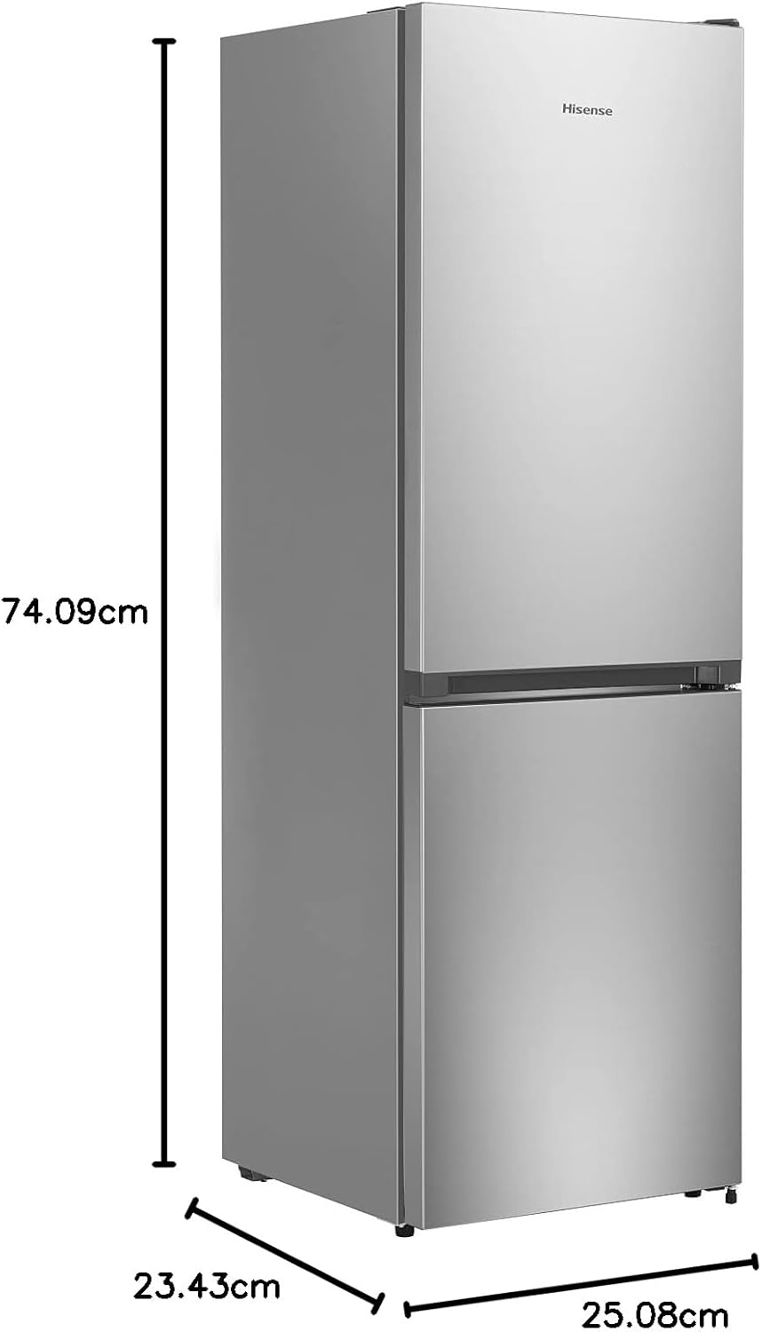 Hisense RB327N4ADD Fridge-Freezer Combination, EEK D, Total NoFrost, Interchangeable Door Hinge, Bottle Grid, 171 Litre Fridge Compartment, 85 Litre Freezer Compartment, Stainless Steel Look