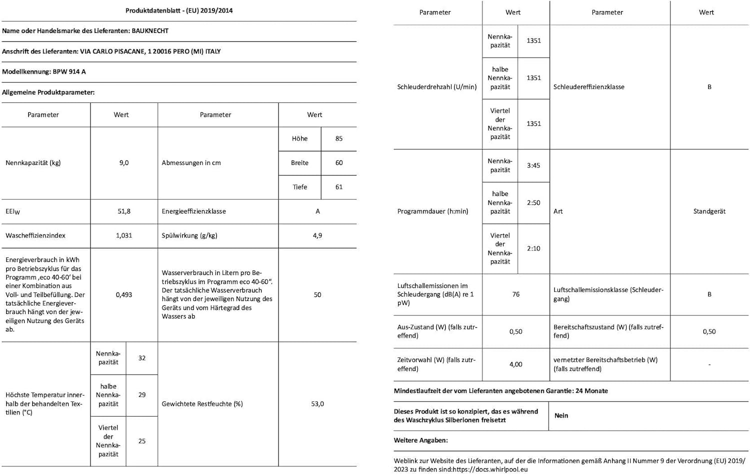 Bauknecht WM BB 814 A Waschmaschine Frontlader / 8kg / EEK A/Kurz 30 / Kurz 45 / Kraftvolle Fleckenentfernung/Anti-Allergie-Programm/Wolleprogramm/Schwarz/Langlebiger Inverter-Motor