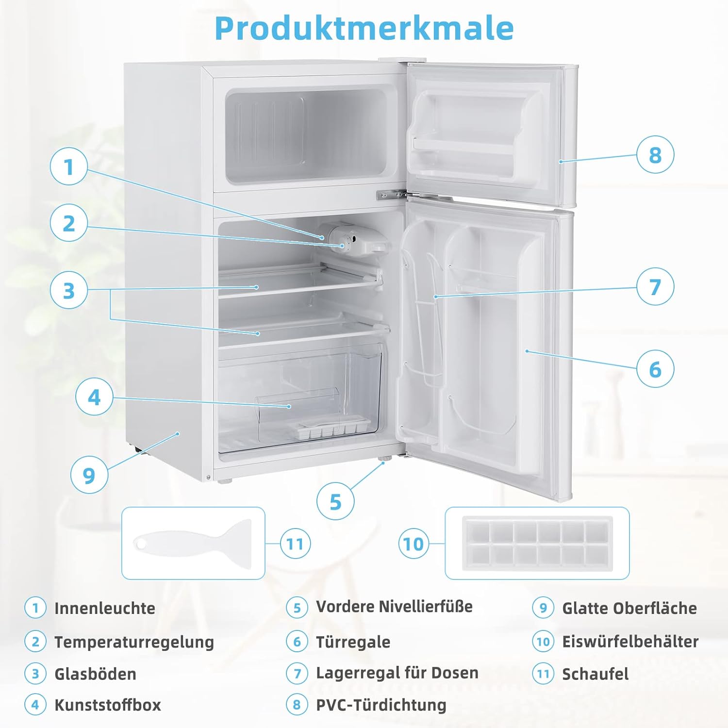 COSTWAY 90L Kühlschrank mit 27L Gefrierfach Kühl-Gefrier-Kombination Standkühlschrank Gefrierschrank mini Kühlschrank (weiß)