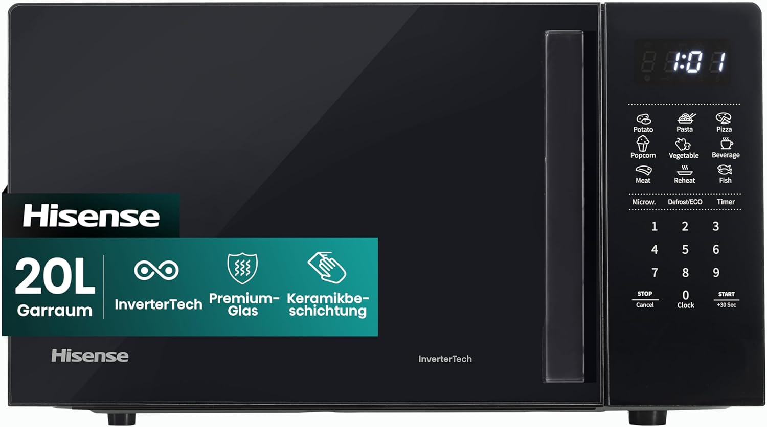 Hisense Elektronische Mikrowelle, Fassungsvermögen 23 l, Leistung 800 W, Grillleistung 1000 W, LED-Display mit Touch-Steuerung, Schwarz