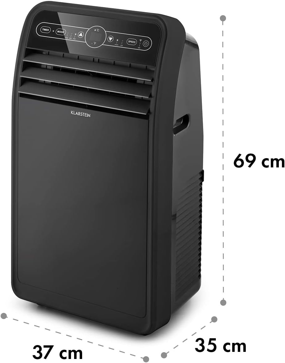 Klarstein Mobile Klimaanlage mit Abluftschlauch, 4-in-1 Klimagerät mit Ventilator, Luftentfeuchter & Nachtmodus, Kleine & Portable Klimaanlage für Wohnung & Büro, Niedriger Verbrauch, 9000 BTU