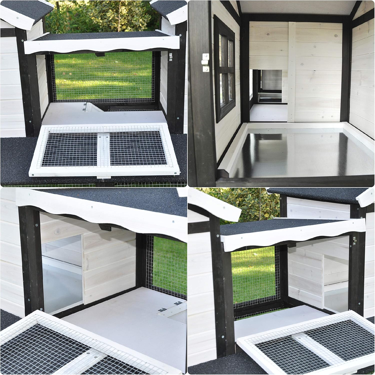 nanook Premium Hasenstall Kleintierstall Kaninchenstall XXL groß artgerecht mit Freilauf Gehege ideal für draußen 197 x 85 x 112 cm - braun weiß - 2 Ebenen