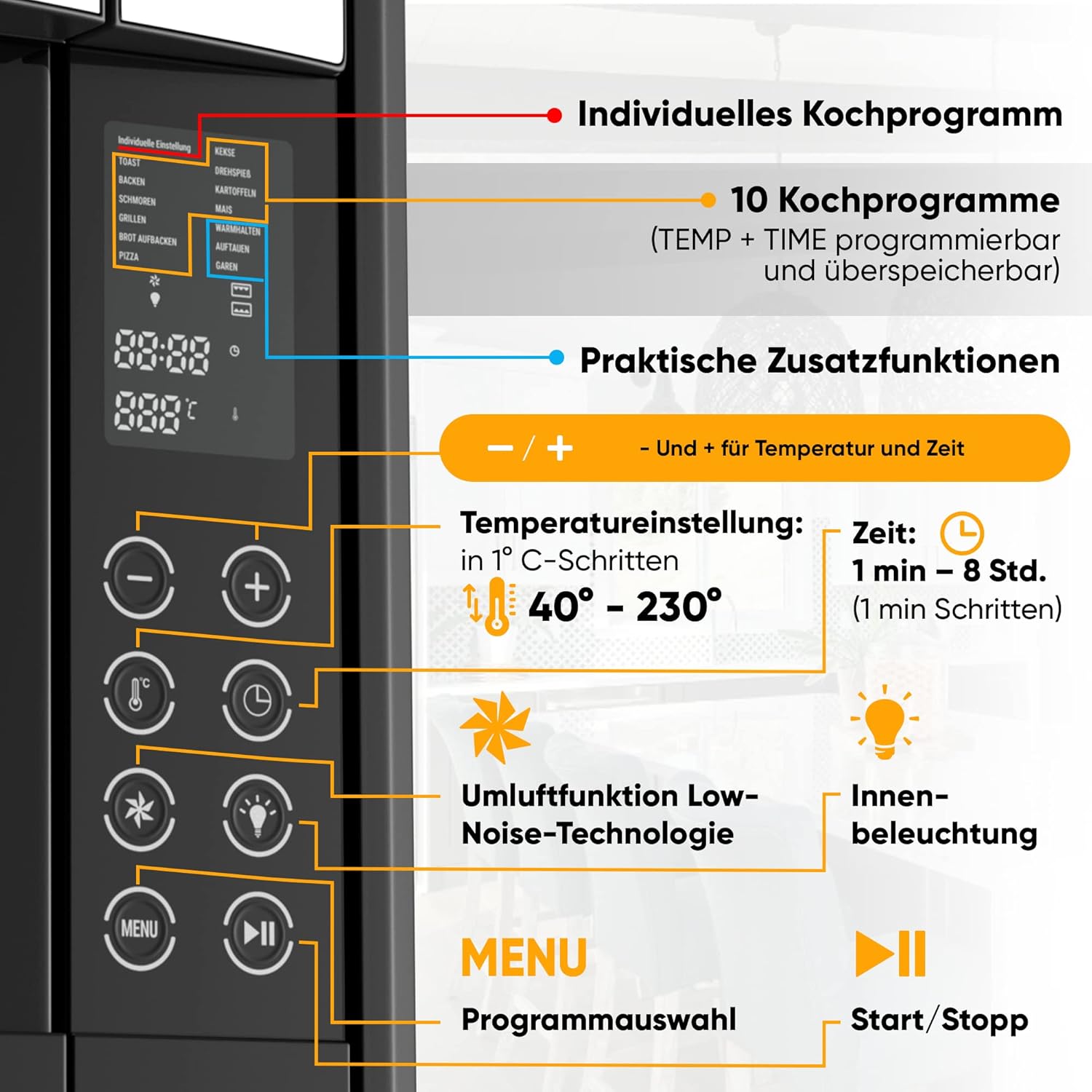 Stillstern Minibackofen mit Umluft (35L) DE Version, Pizza Ø28cm, NEU: CYCLONE PRO+ (Antihaftbeschichtung), 13 Programme, Auftauen&Warmhalten, 8h Timer, Rezeptheft, Mini Backofen Pizzaofen Grill