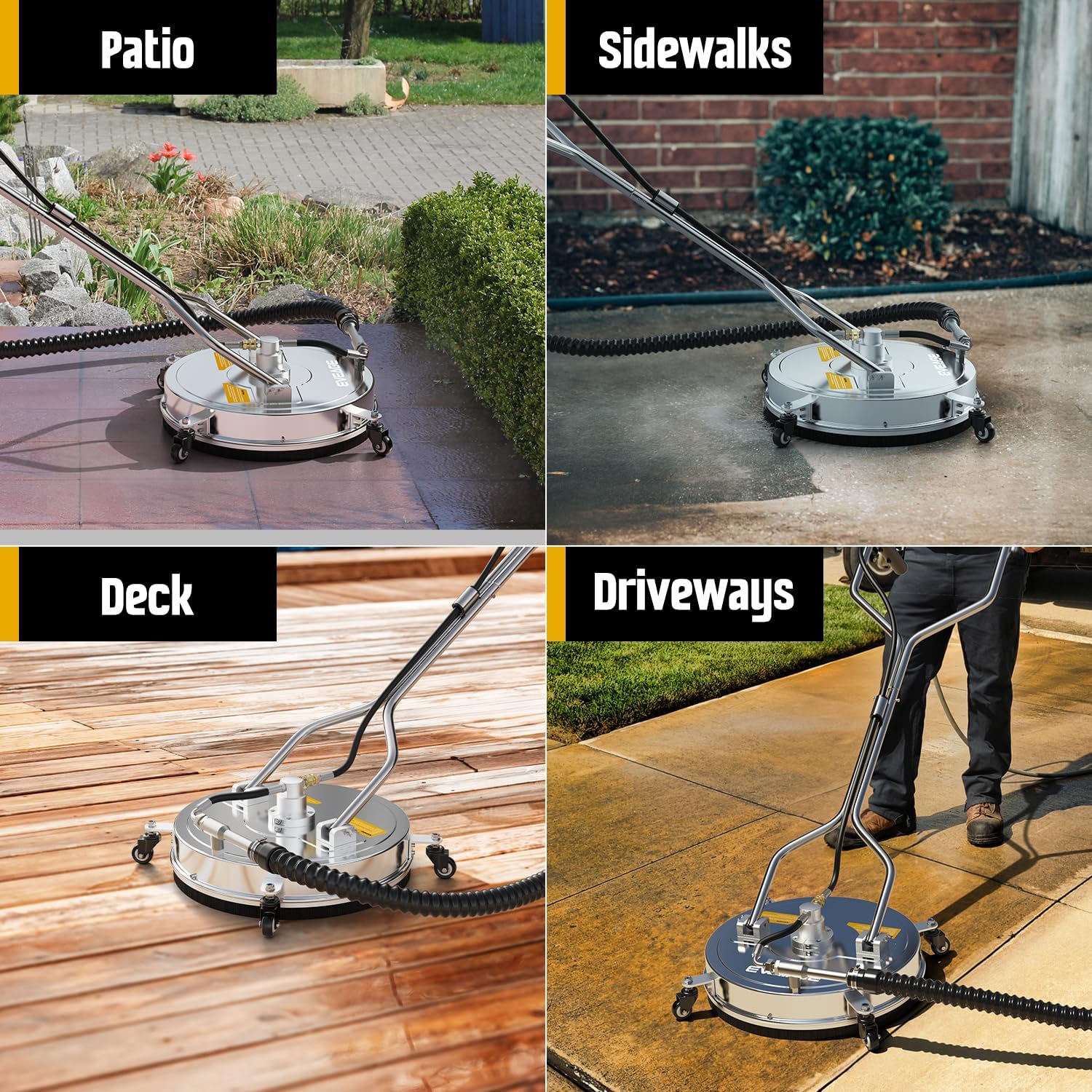 EVEAGE 50.8 cm Hochdruckreiniger Oberflächenreiniger Doppelgriff mit Wasserrückgewinnung,mit 4 Rädern, Edelstahlgehäuse Hochdruckreiniger Zubehör mit 2 Verlängerungsstab, 4000 PSI, EP004