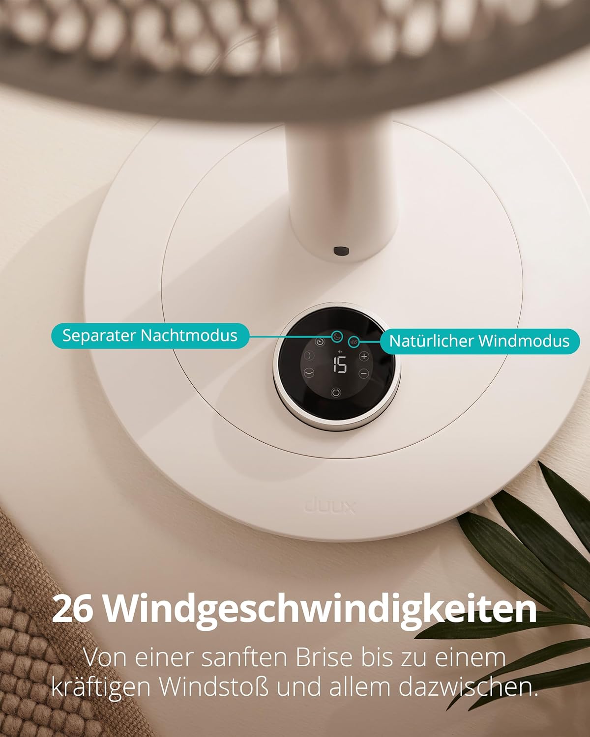Duux Whisper 2 Standventilator Leise - Sparsamer DC-Motor mit 26 Geschwindigkeiten - Ventilator Höhenverstellbar (73-95cm) - Horizontale + Vertikale Oszillation - Weiß