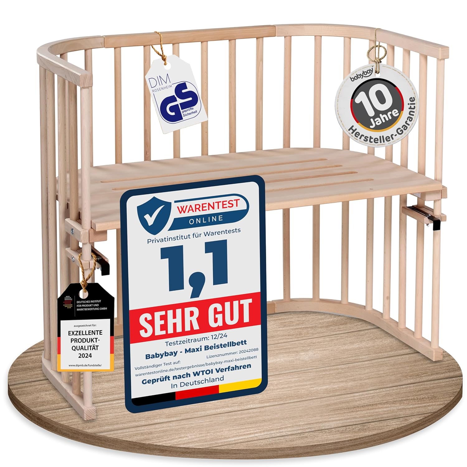 babybay Original Beistellbett aus massivem Buchenholz / kompakt & verwandelbar / Kinderbett Höhe stufenlos verstellbar & umweltfreundlich / mitwachsendes Babybett (weiß lackiert) / inkl. Matratze