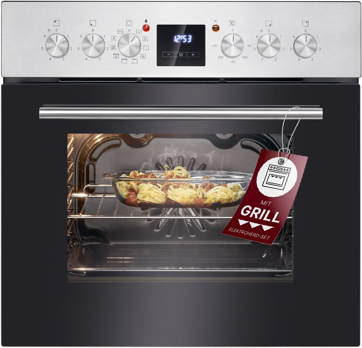 Bomann Elektroherd-Set | Einbauherd mit Ceranfeld | Kochfeld mit 4 Kochzonen | Einbaubackofen mit 56l Nutzinhalt | 9 Backofen Funktionen | Glaskeramik-Kochfeld mit Bräterzone | EHBC 7936 IX