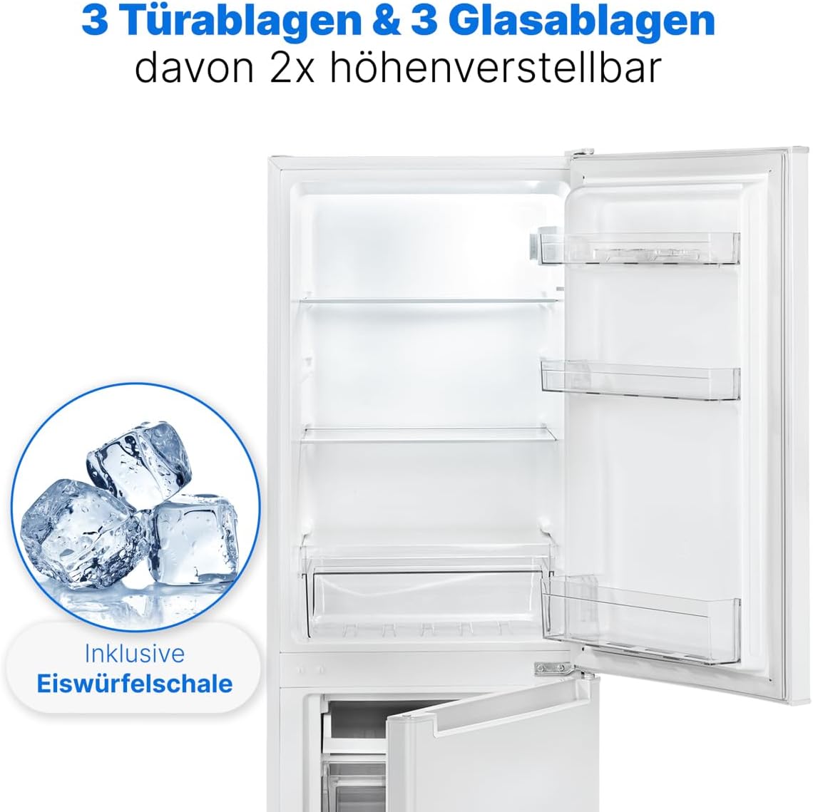 Bomann® Kühlschrank mit Gefrierfach 143cm hoch | Kühl Gefrierkombination 173L mit 3 Ablagen & 3 Schubladen | Türanschlag wechselbar | leise Kühlgefrierkombi 40db | Kühlschrank | KG 7331 inox