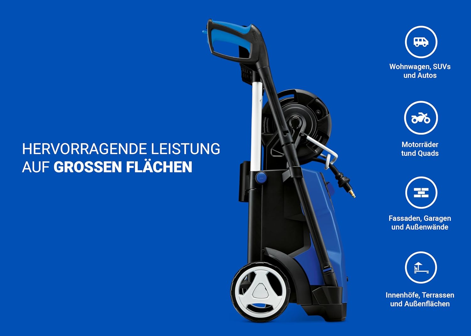 Nilfisk bar Hochdruckreiniger mit Induktionsmotor (inkl. Patio Cleaner Flächenreiniger und rotierende Bürste) E145.4-9 blau