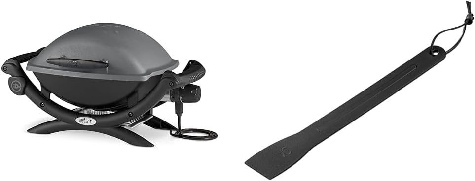 Weber Q1400 Elektrogrill, 43 x 32cm Grillfäche, portabler BBQ Grill, 2-geteilter porzellanemaillierter Guss-Grillrost, Aluminiumguss Deckel & Gehäuse - Dark Grey (52020079)