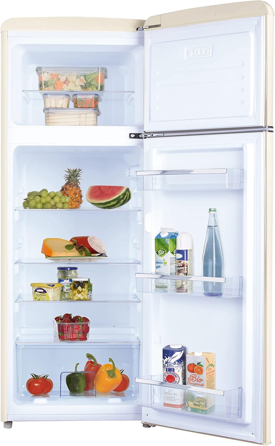 Amica KGC 15632 T Retro Kühl-/Gefrierkombination / Ice Blue (Türkis) / 144cm (H) x 55cm (B) x 62cm (T) / Retro-Design / Kühlschrank mit Gefrierfach