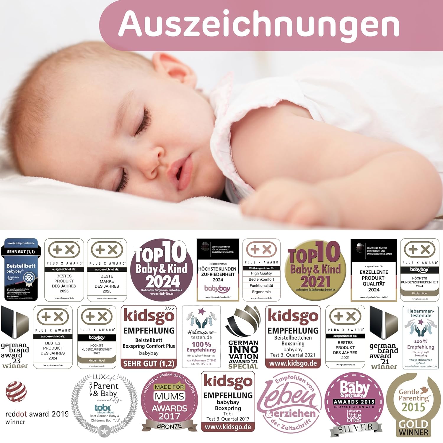 babybay Original Beistellbett aus massivem Buchenholz / kompakt & verwandelbar / Kinderbett Höhe stufenlos verstellbar & umweltfreundlich / mitwachsendes Babybett (weiß lackiert) / inkl. Matratze