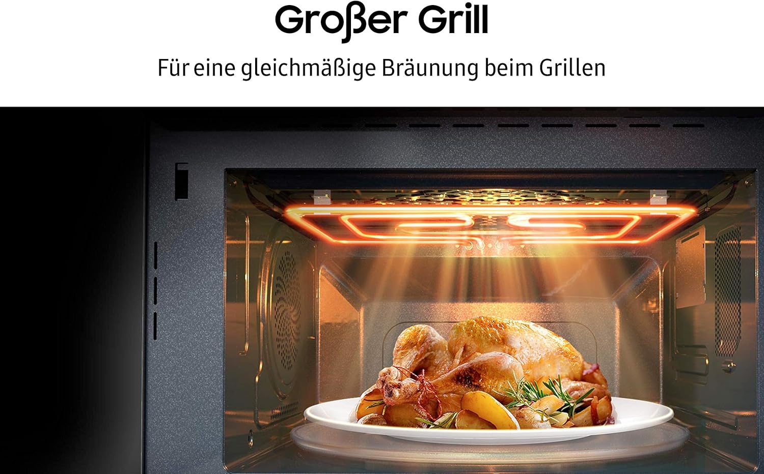 Samsung MC2BM6035CS/EG Kombi-Mikrowelle mit Grill und Heißluft, 900 W, 28 ℓ Garraum (Extra groß), 51,7 cm Breite, HotBlast-Technology, SlimFry, Silber