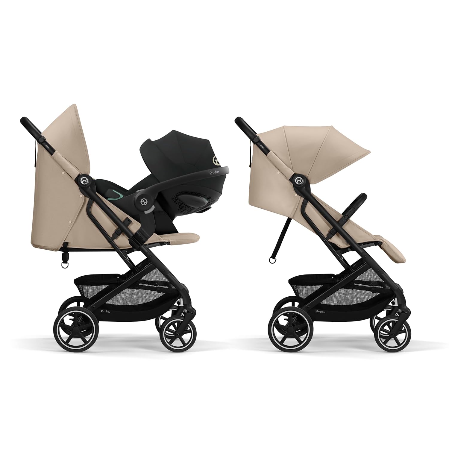 Cybex Gold Kinderwagen Beezy mit One-Pull Harness, Ab Geburt bis ca. 4 Jahre (max. 22 kg), Kompakt und ergonomisch, Magic Black (Schwarz mit schwarzem Rahmen)