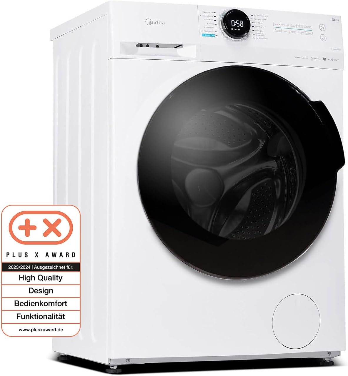 Midea MF200W90WB-14A Waschmaschine / 9KG / A/Leiser & effizienter Inverter Motor/HealthGuard-System/Steam Care/Nachlegefunktion/APP-Steuerung/AquaStop, Weiß