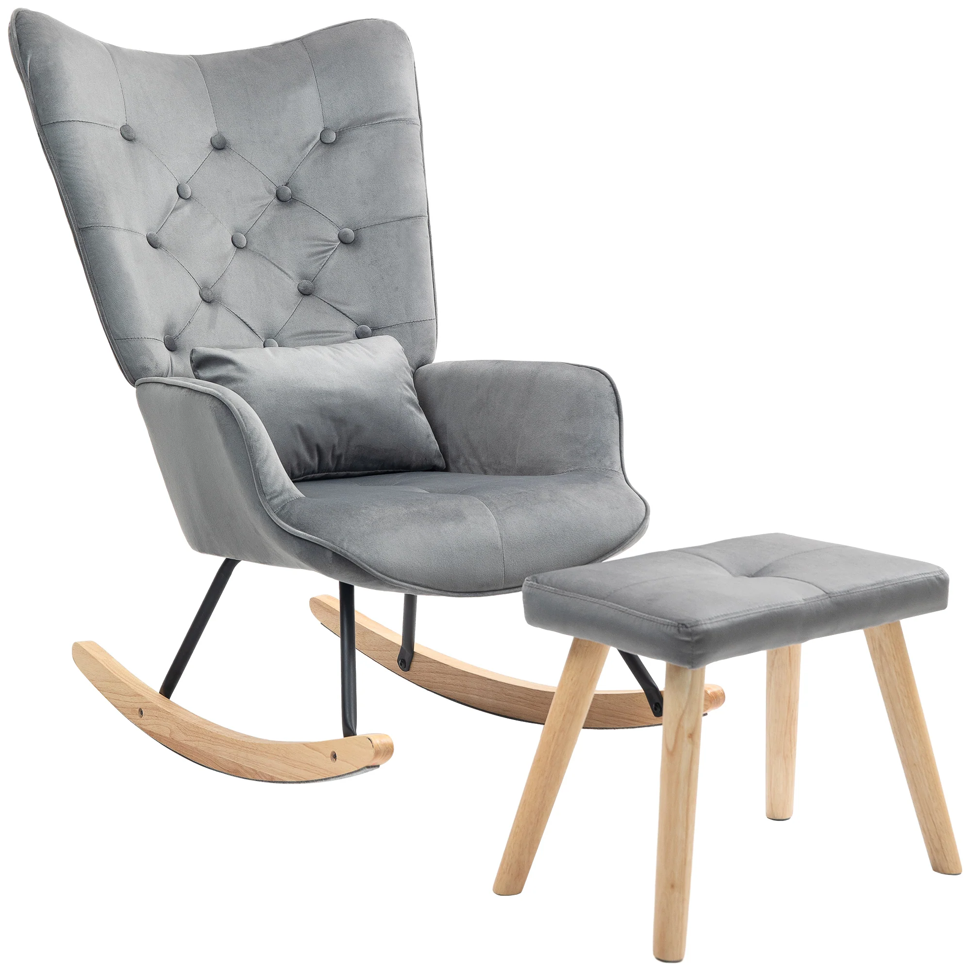 HOMCOM Relaxsessel mit Hocker Schaukelstuhl Set Samt Dunkelgrau