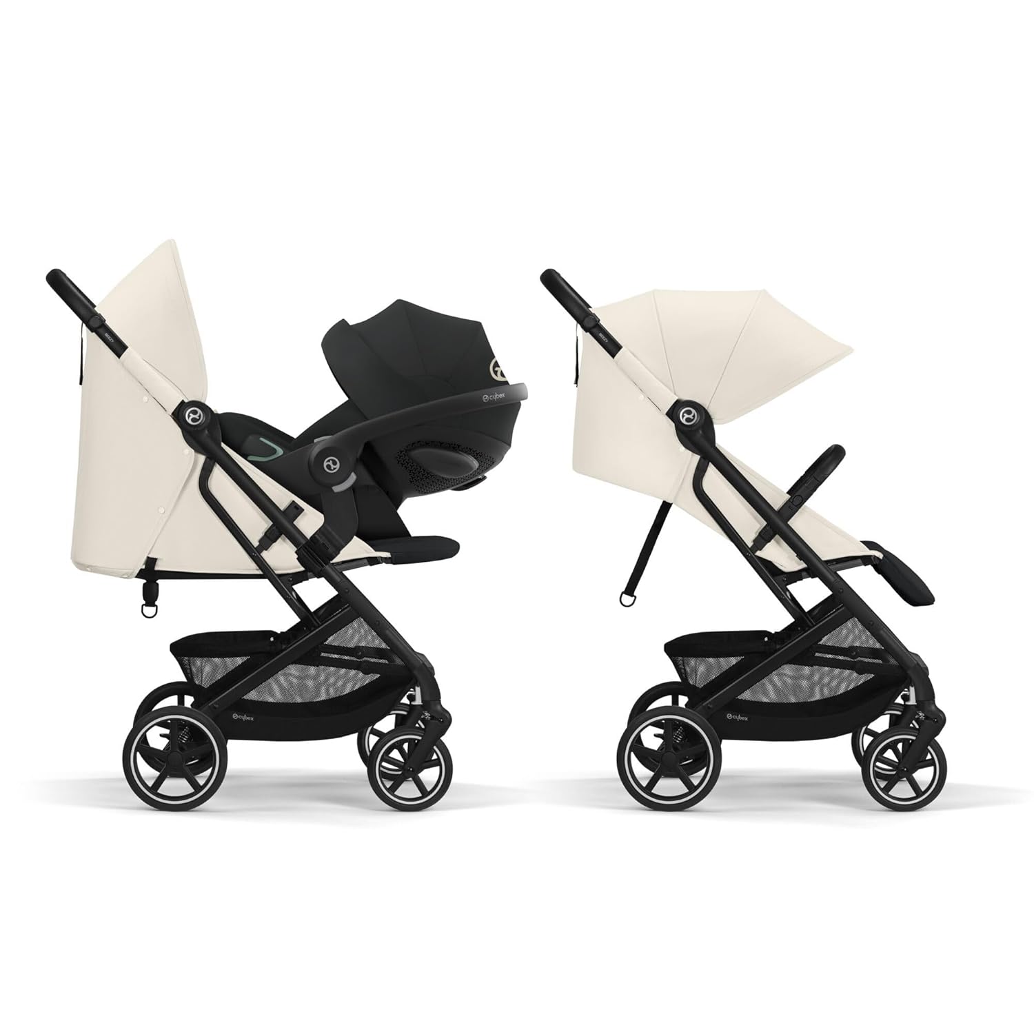 Cybex Gold Kinderwagen Beezy mit One-Pull Harness, Ab Geburt bis ca. 4 Jahre (max. 22 kg), Kompakt und ergonomisch, Magic Black (Schwarz mit schwarzem Rahmen)