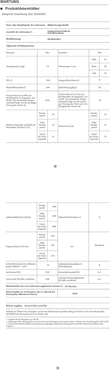 Midea MF200W90WB-14A Waschmaschine / 9KG / A/Leiser & effizienter Inverter Motor/HealthGuard-System/Steam Care/Nachlegefunktion/APP-Steuerung/AquaStop, Weiß