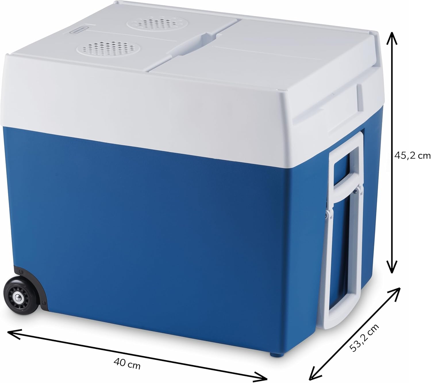 Mobicool MT48W AC/DC - elektrische Kühlbox mit Rollen passend für eine komplette Getrnkekiste / Bierkiste, 48 Liter, 12 V und 230 V für Auto, Lkw, Boot, Reisemobil und Steckdose, Blau