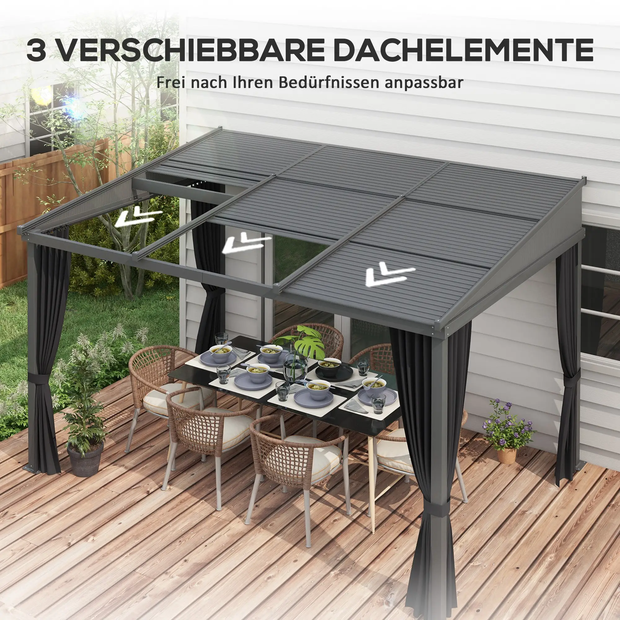 Outsunny Pergola Schiebedach Metallüberdachung