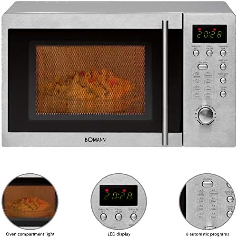 unterbaufähige Mikrowelle mit Grill und aus Edelstahl Mikrowellengerät Mikrowellengeräte 20 Liter Garraum inkl. Montagematerial (leistungsstarke 1250 Watt + 5 Mikrowellen-Leistungsstufen)