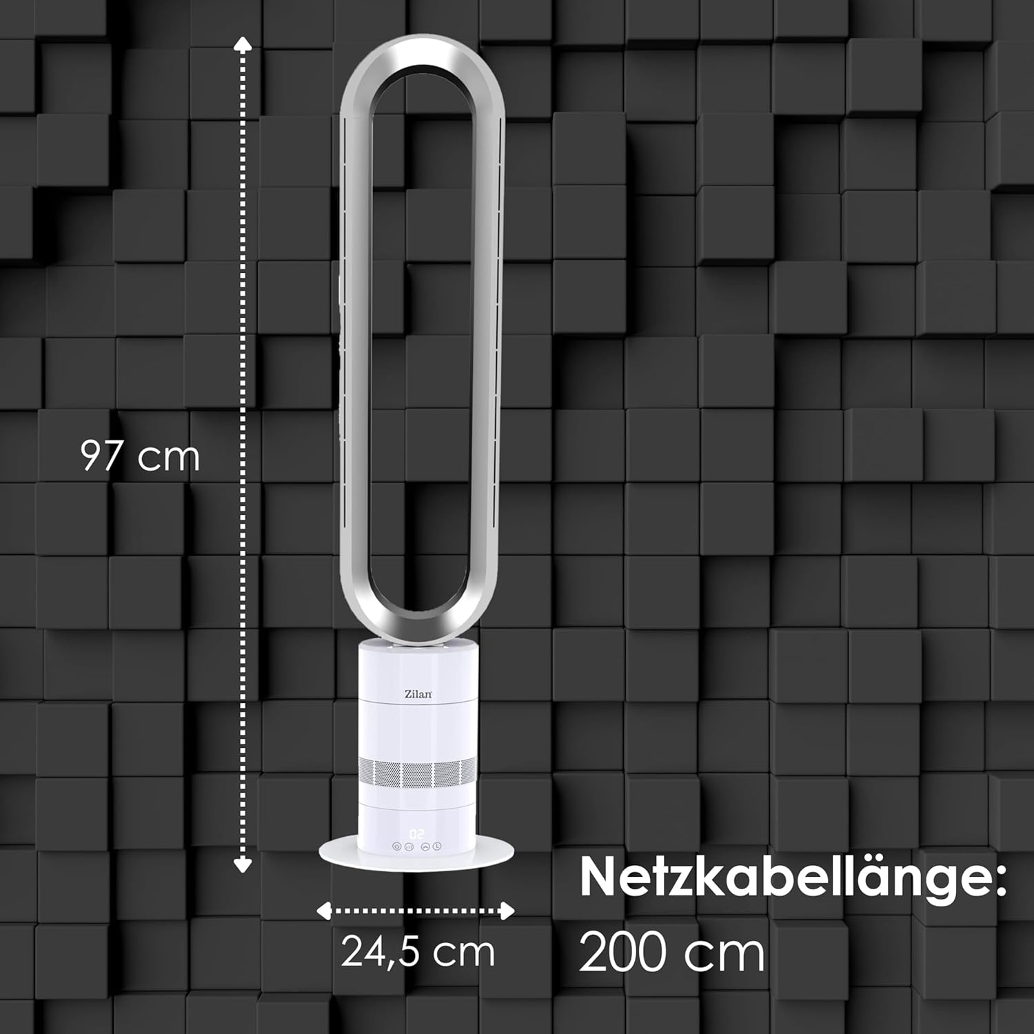 Zilan Turmventilator energiesparender BLDC Motor mit Fernbedienung Ventilator energiesparend oszillierend sehr leise Design Standventilator 10 Stufen Säulenventilator mit Kühlung Tower Fan