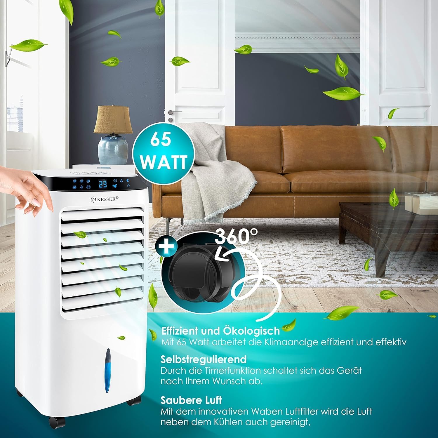 KESSER 4in1 Mobile Klimaanlage | Fernbedienung | Klimagert | Ventilator Klimaanlage | Timer | 3 Stufen | Ionisator Luftbefeuchter | Luftkühler |
