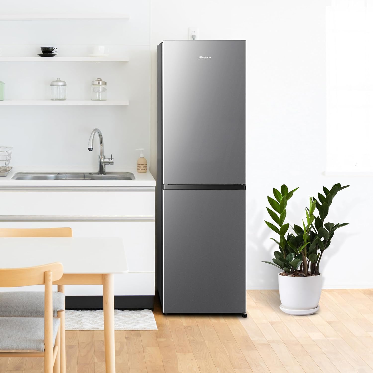 Hisense RB327N4ADD Fridge-Freezer Combination, EEK D, Total NoFrost, Interchangeable Door Hinge, Bottle Grid, 171 Litre Fridge Compartment, 85 Litre Freezer Compartment, Stainless Steel Look
