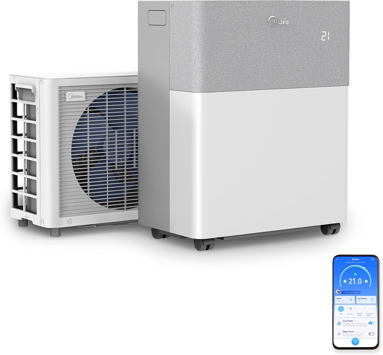 Midea Portasplit Klimaanlage, Mobile Wärmepumpe, Kühlen A++/Heizen A+, 12000 BTU 3, 5kW, für Räume bis zu 42 m² / 105 m³, nur 39 dB(A) im Silent-Modus