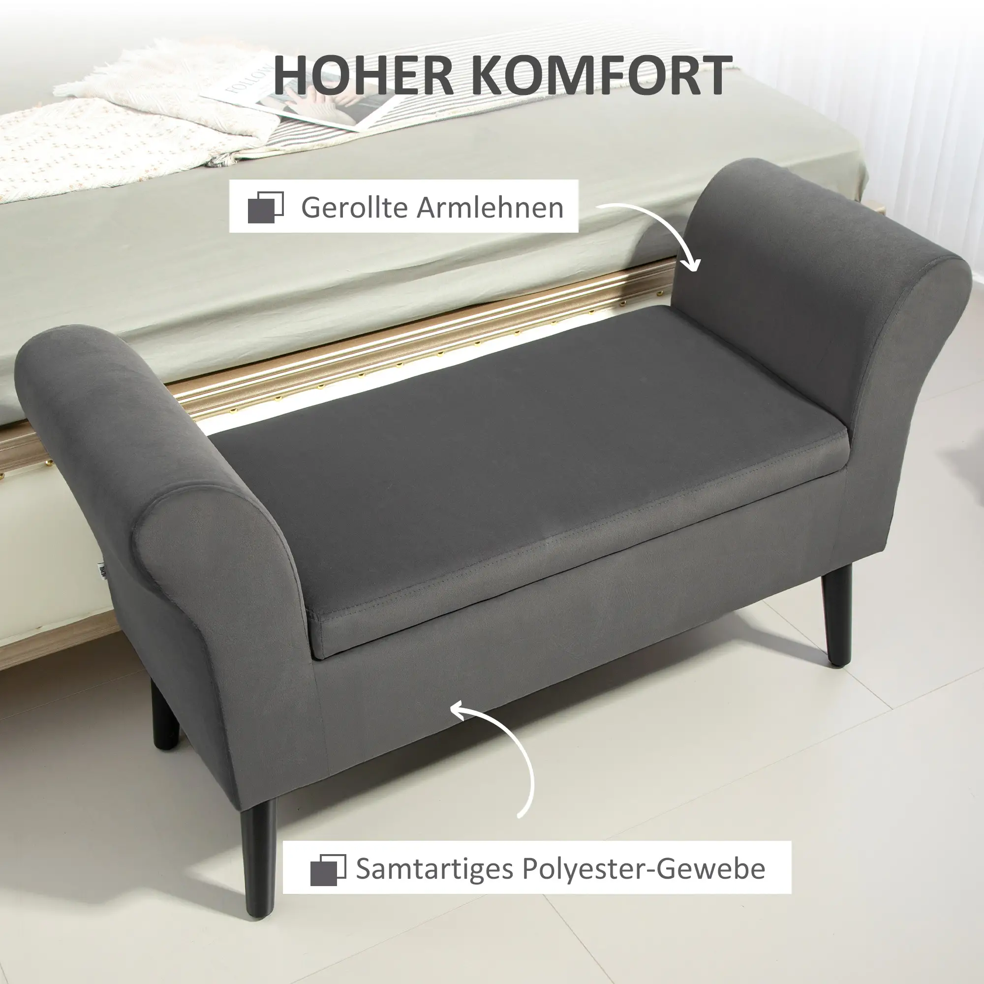 HOMCOM Sitzbank mit Stauraum & Armlehnen, Dunkelgrau