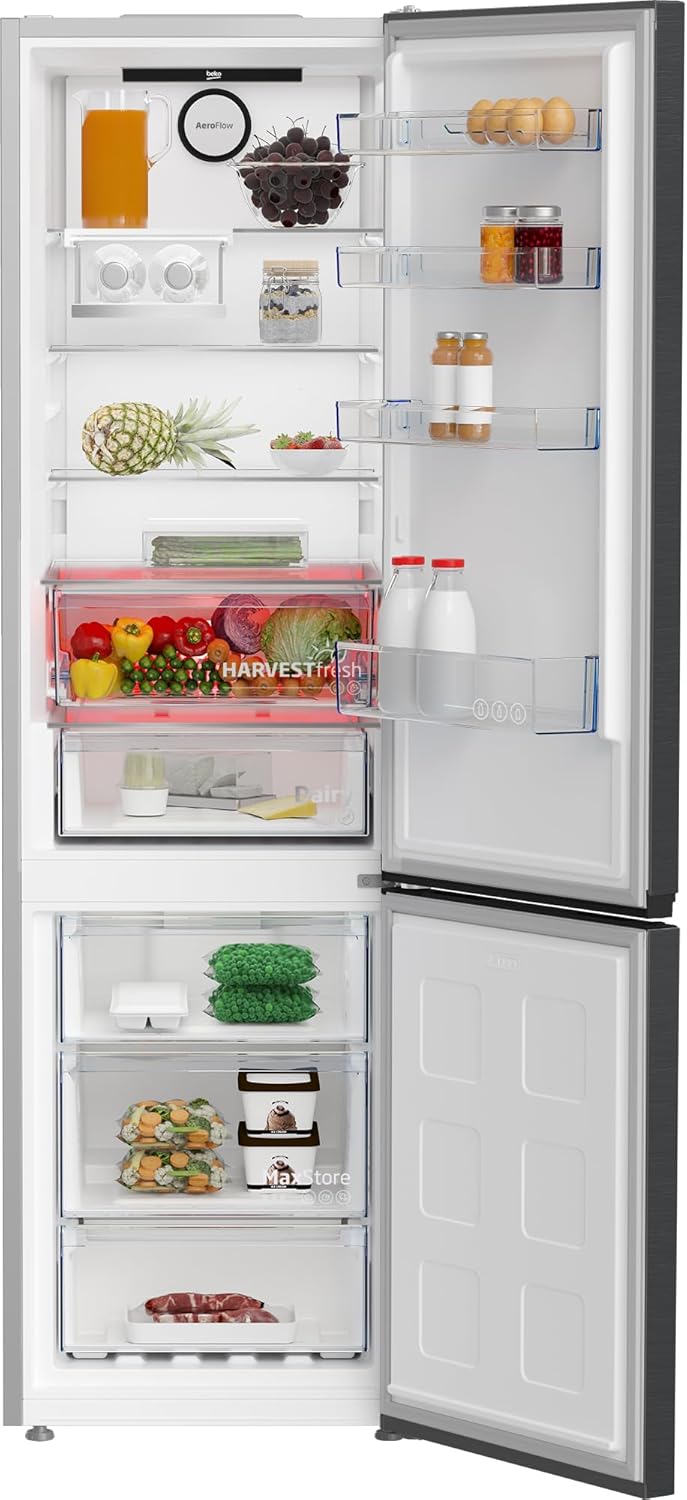 Beko RCNE366E70ZXBRN bPRO700 freistehende Kühl-/Gefrierkombination, großer Kühlschrank, 323 l Gesamtrauminhalt, HarvestFresh, NoFrost, leise, SmoothFit, 0°C-Zone, Dark Inox