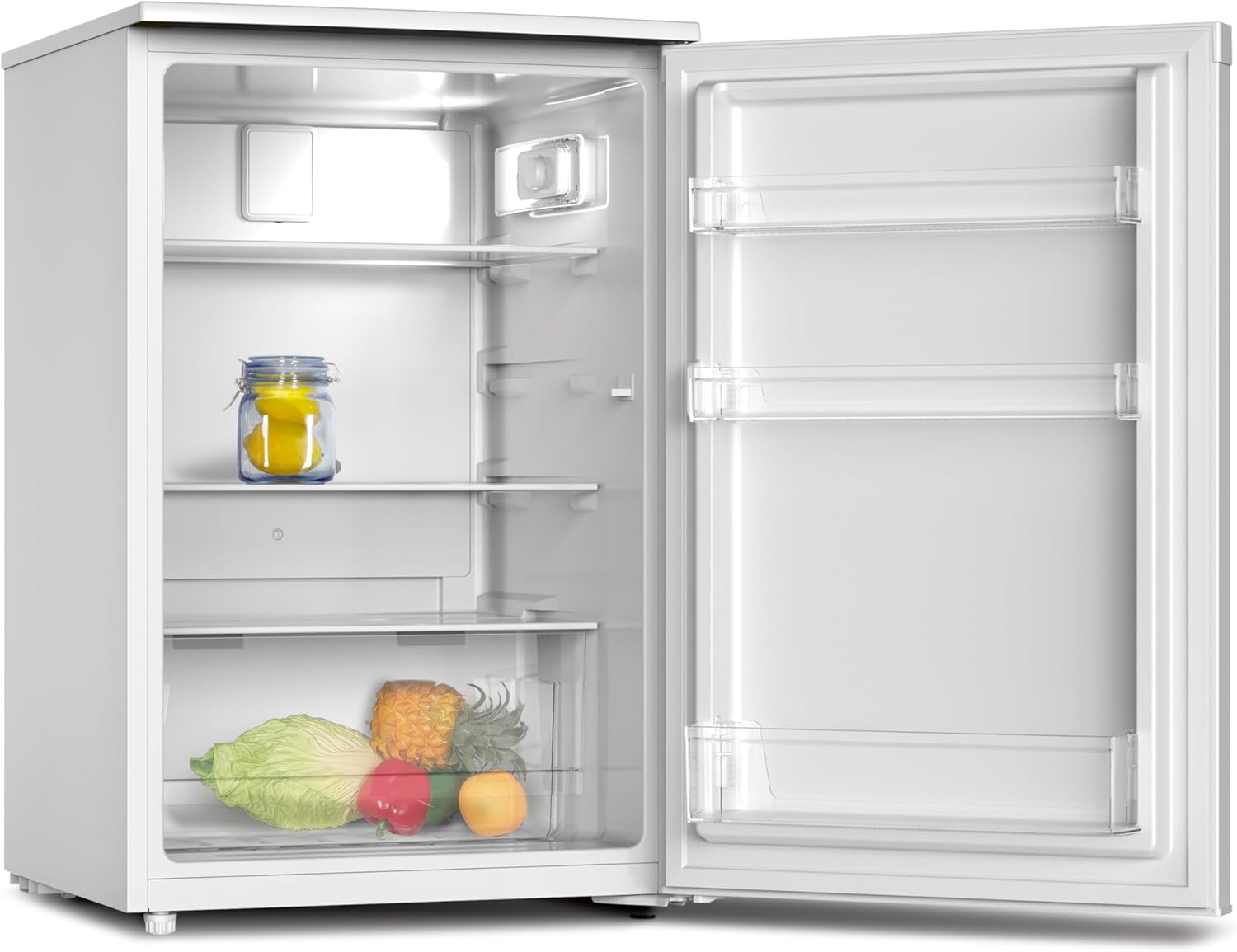 PKM KS128EW Kühlschrank | Ohne Gefrierfach | 128 Liter Nutzinhalt | 39 dB | Wechselbarer Türanschlag | Höhenverstellbare Füße | LED Beleuchtung | 85 cm Höhe | Weiß