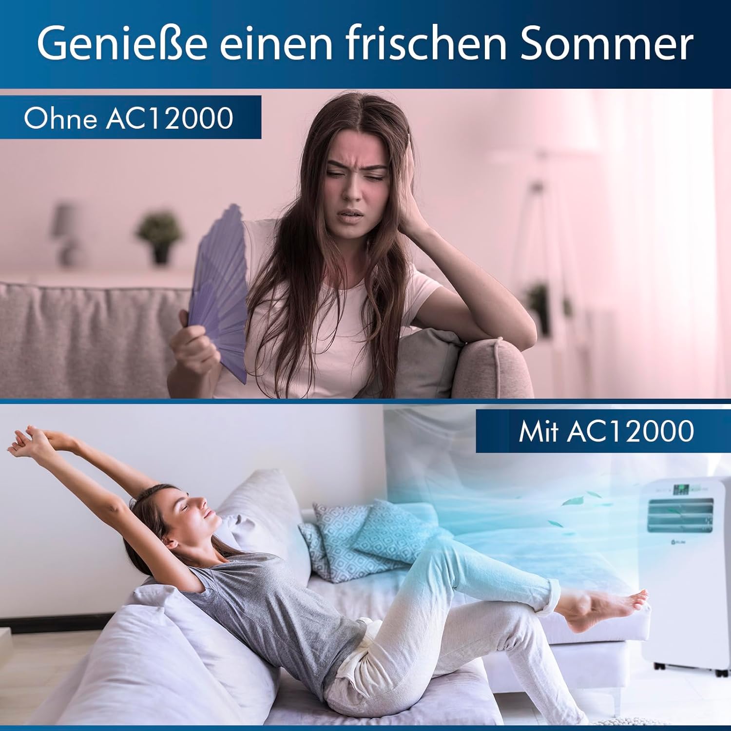 KLIM AC12000 | Leistungsstarke und Leise Mobile Klimaanlage mit 12.000 BTU + NEU 2024 + mit Integrierter Entfeuchtungsfunktion, Ventilator und Kühlmodus + Fernbedienung + 5 JAHRE SCHUTZ