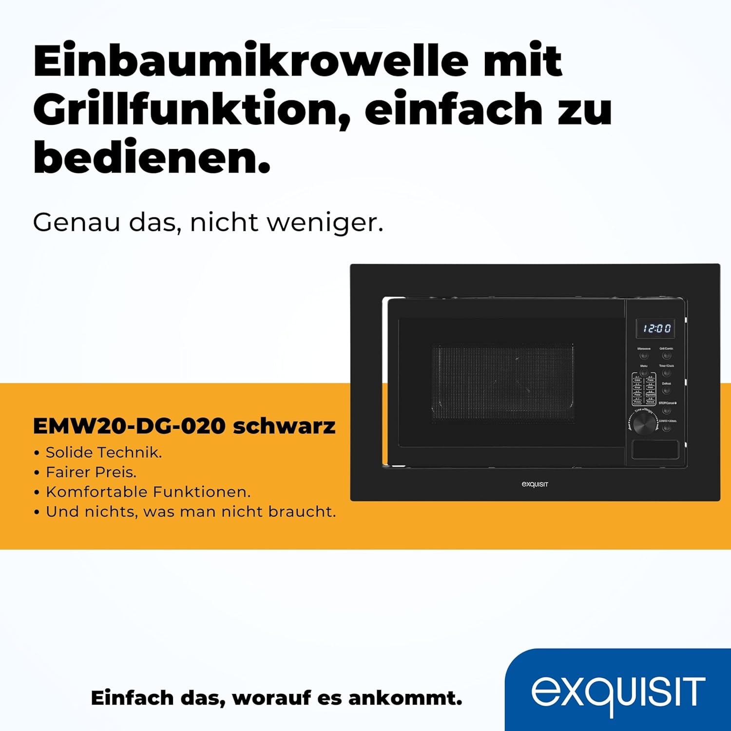 Exquisit Einbaumikrowelle EMW10-020 inox | 800 W Leistung | Kinderleichte Bedienung | Einfacher Einbau | Timer | Drehteller 27cm | Mikrowelle 60 cm | Einbaugerät | Edelstahl