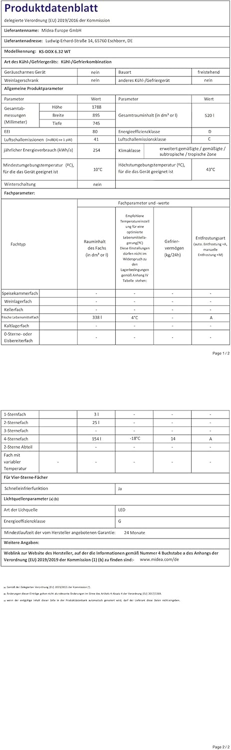 Midea KS-DDX 6.32 WT Side-by-Side Kühl-/Gefrierkombination/ 178,8 cm Hhe/ 254 kWh/Jahr/No Frost/Dual Inverter Compressor/mit 3in1 Wasser-/Eisspender und Wassertank, Dark Inox