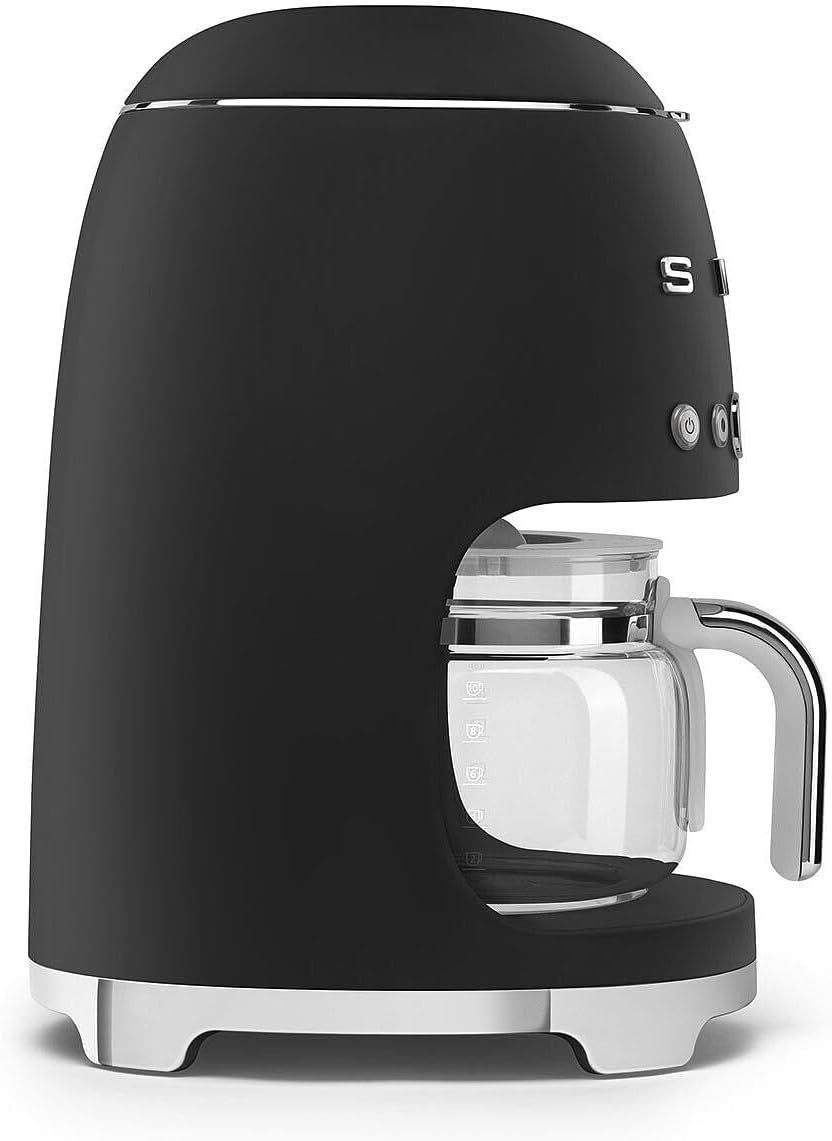 Smeg, DCF02BLMEU, Filter-Kaffeemaschine, Aroma und Autostart-Funktion, Glaskaraffe bis 12 Tassen, 2 Intensitätsniveaus, Warmhaltefunktion, 1050W, Mattschwarz