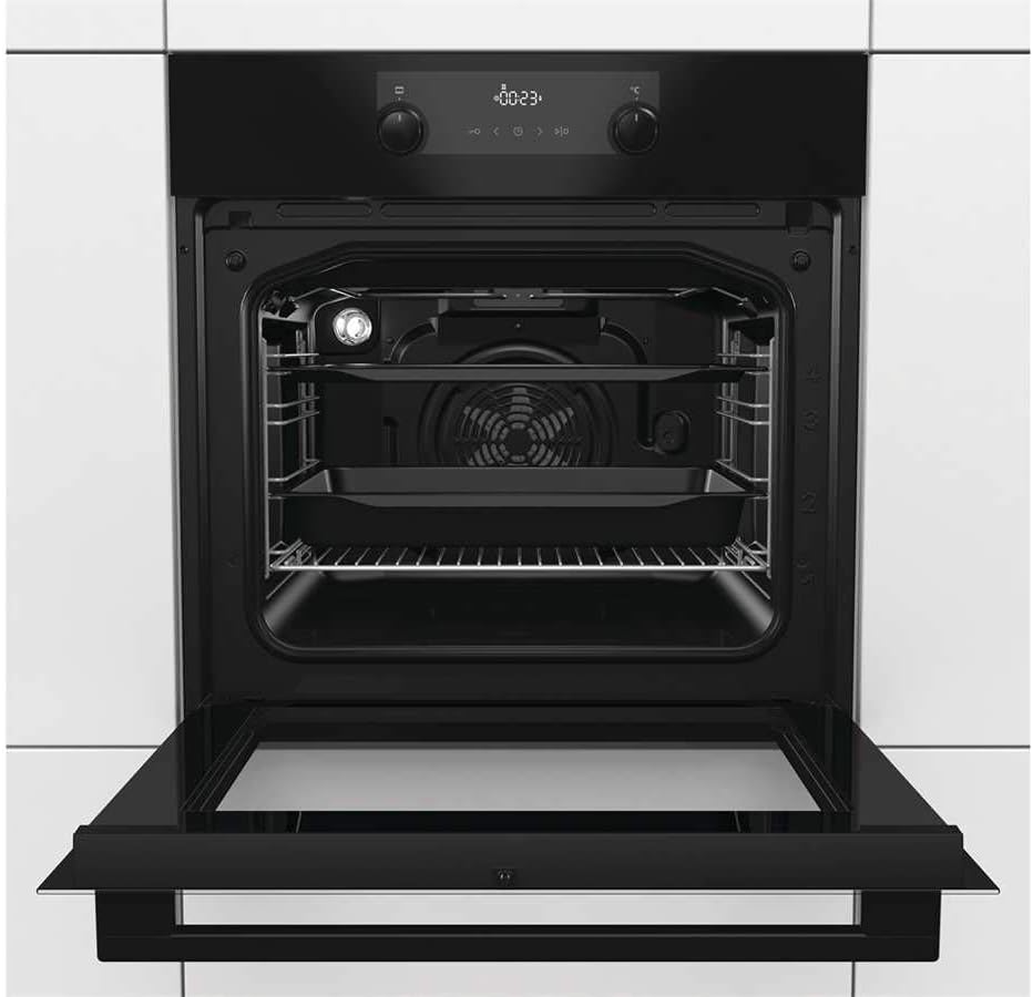 Gorenje 738971 Einbaubackofen-Set OptiBake Black Steam Pyro Set / 77L / Heißluft/Pyrolyse/ExtraSteam/GentleClose/AirFry/Pizzamode 300°C/PerfectGrill/Induktions-Kochfeld mit BridgeZone/schwarz