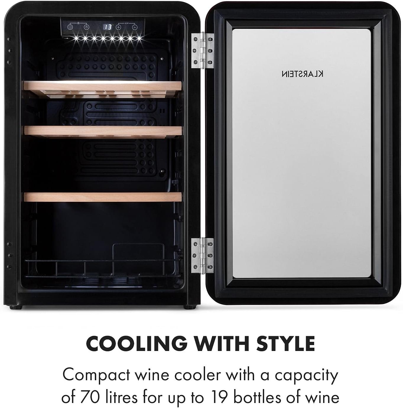 Klarstein Weinkühlschrank, Getränkekühlschrank Schmal, Kühlschrank mit Glastür, Getränkekühlschränke Freistehend, Weinkühlschrank Klein, Weinkühlschränke 1 Zone, UV-Schutz, 4-22 °C, 19 Flaschen