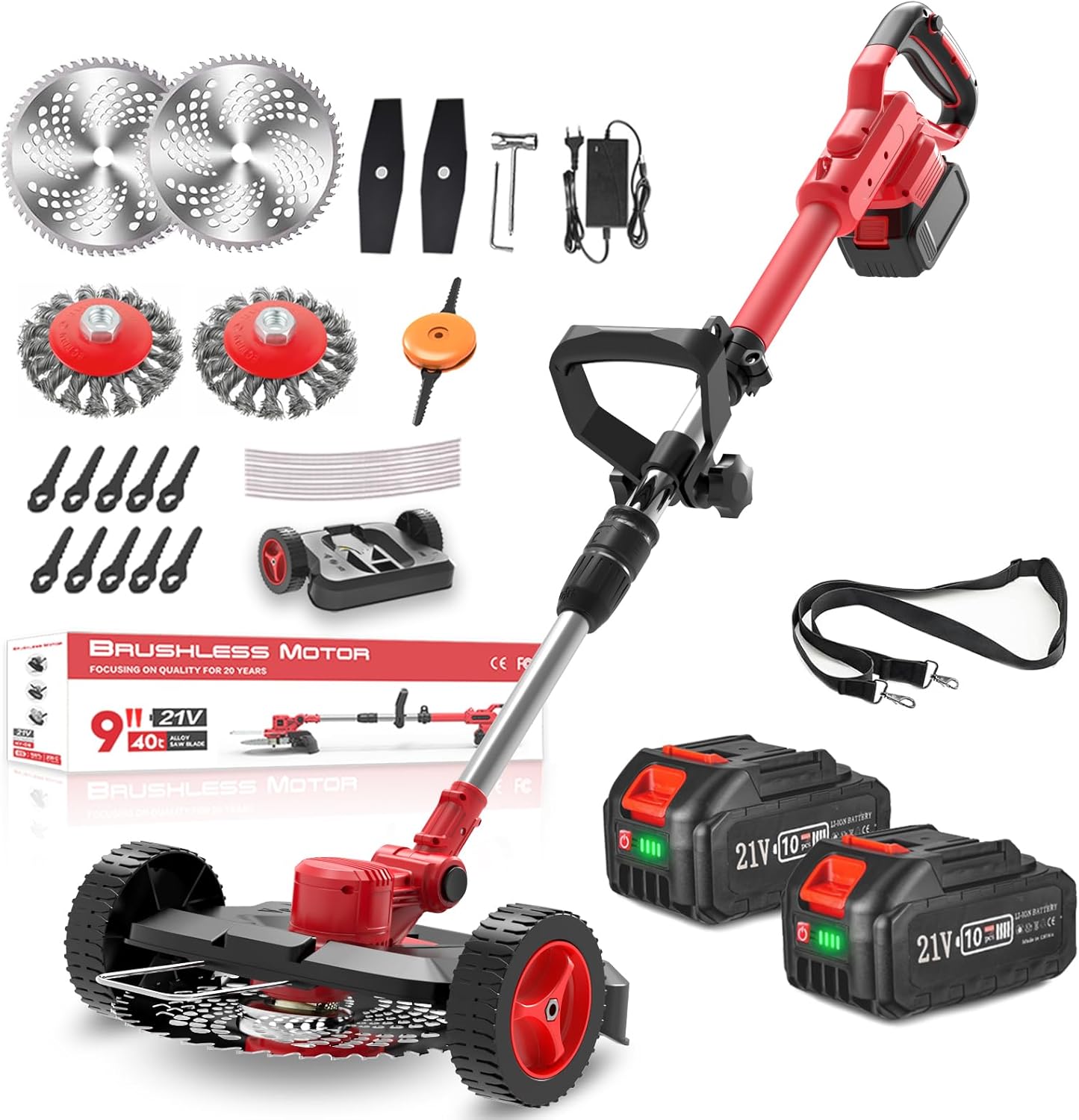 SHJICH Rasentrimmer mit Akku, 4-in-1 Multifunktion akku rasentrimmer für Makita Akku, 8000mAh freischneider mit unkrautbürste, 21V Akku Freischneider, 100~145cm Teleskop-Stiel, für Garden Trimmen